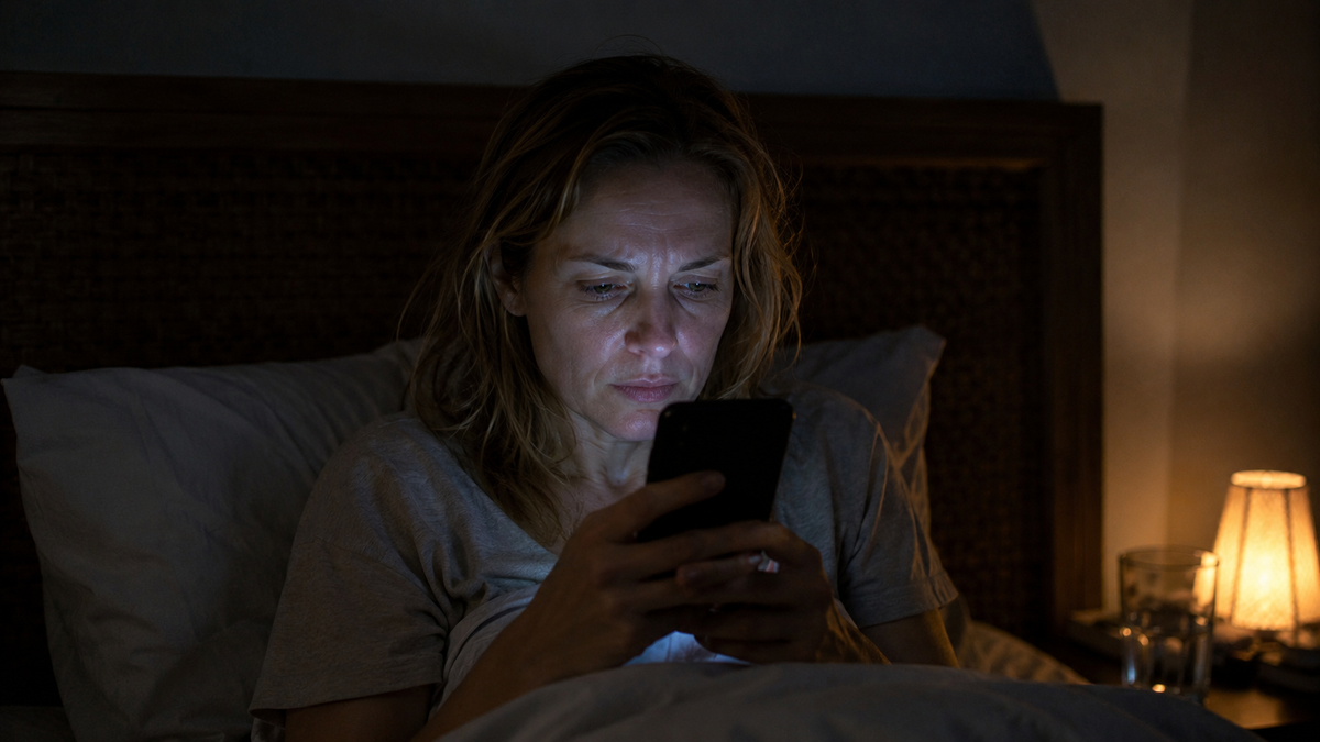 Researching on phone at night