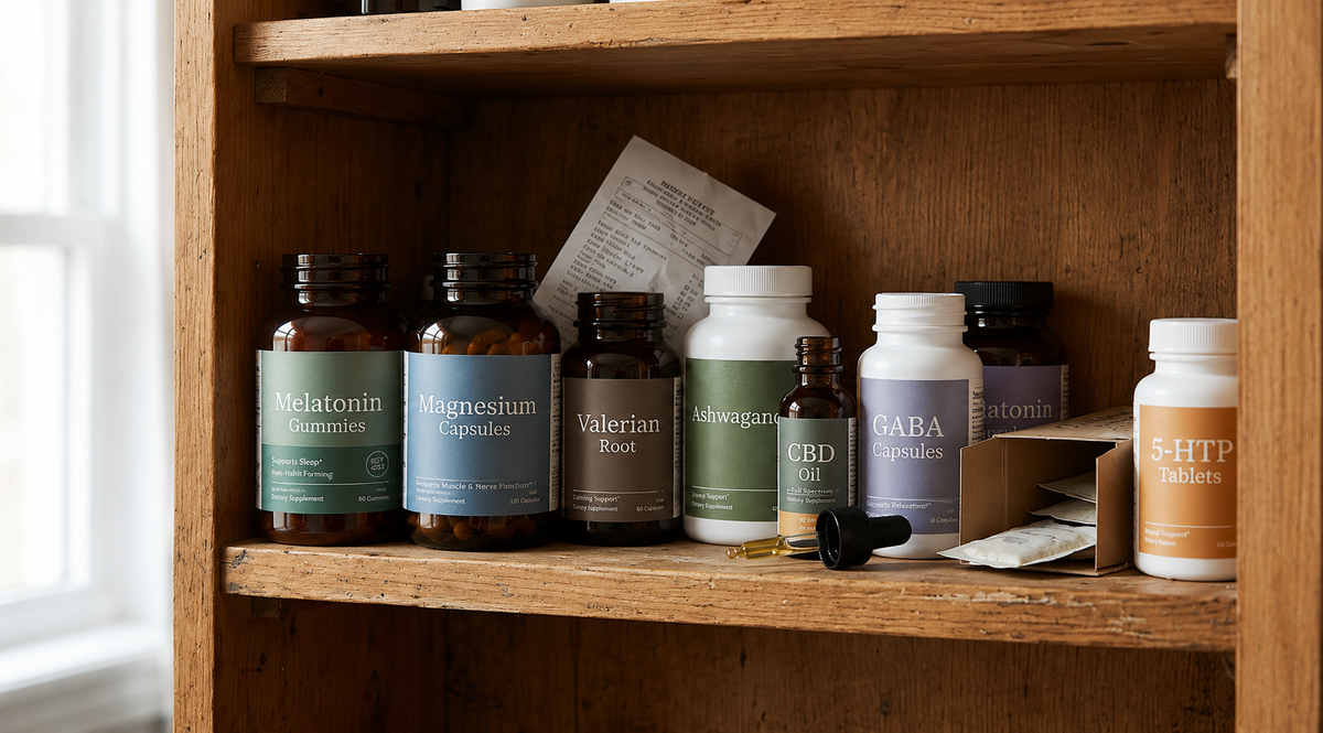 Supplement bottles shelf