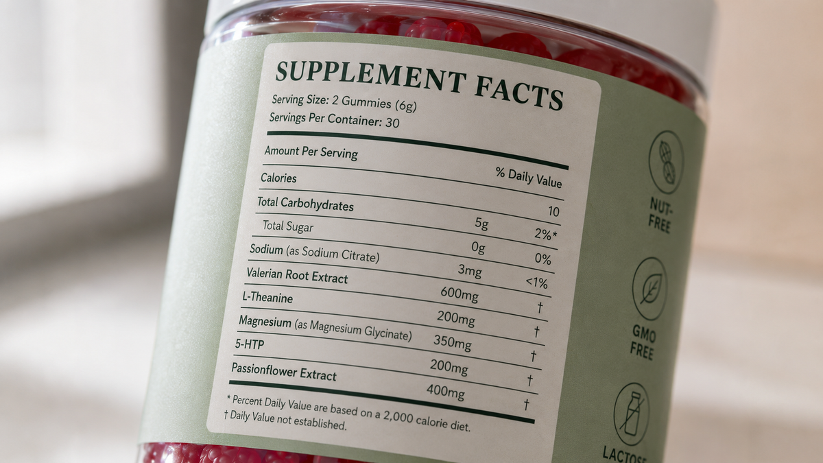 Supplement label with real doses